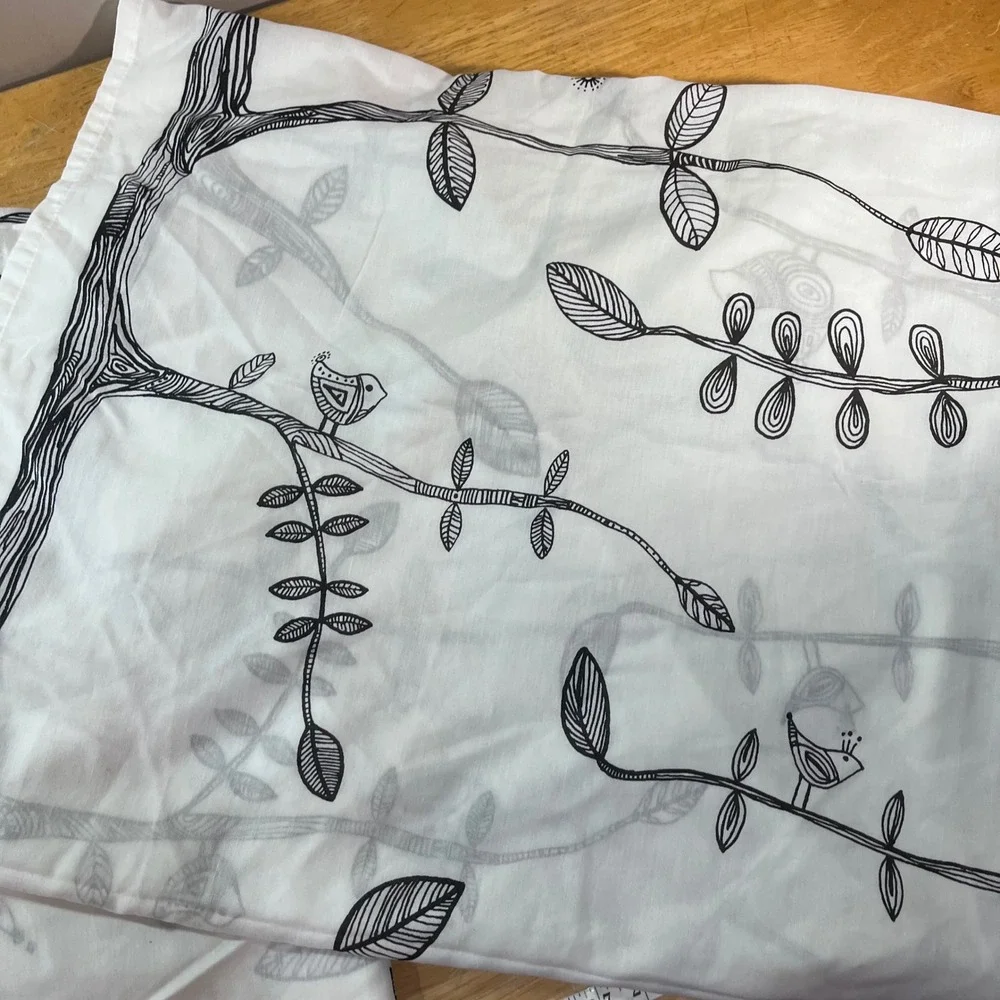 IKEA Eivor Curtain Panels 56x96 White Black Bird Tree Branch Whimsical Scandi